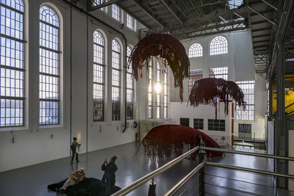 Portugal, Lisbonne, quartier de Belem, MAAT (Musée d'Art, Architecture et Technologie ou Museu de Arte, Arquitetura e Tecnologia) sur les bords du Tage, musée de l'électricité et expositions d'art moderne dans l'ancienne centrale thermique Central Tejo