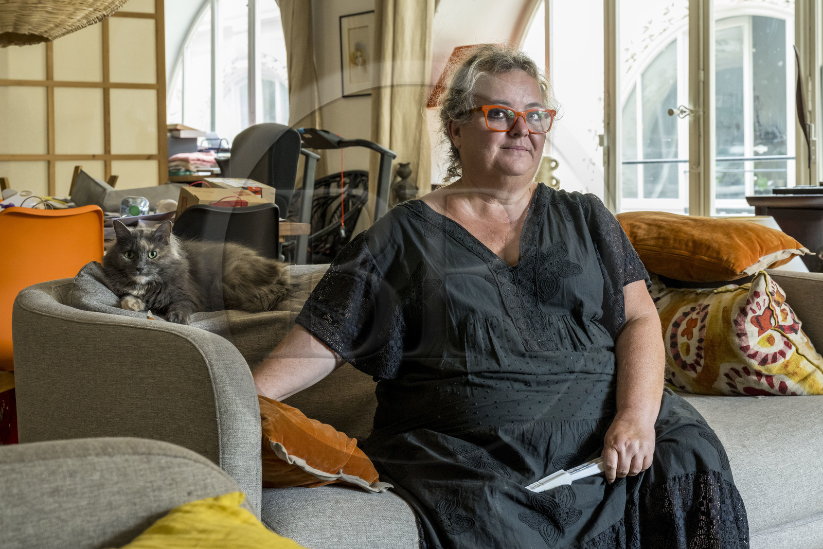 France, Loire-Atlantique (44), Nantes, quartier de Graslin, Nathalie Brucker tient la plus ancienne boutique (Byblos) du Passage Pommeraye et y habite à l'étage