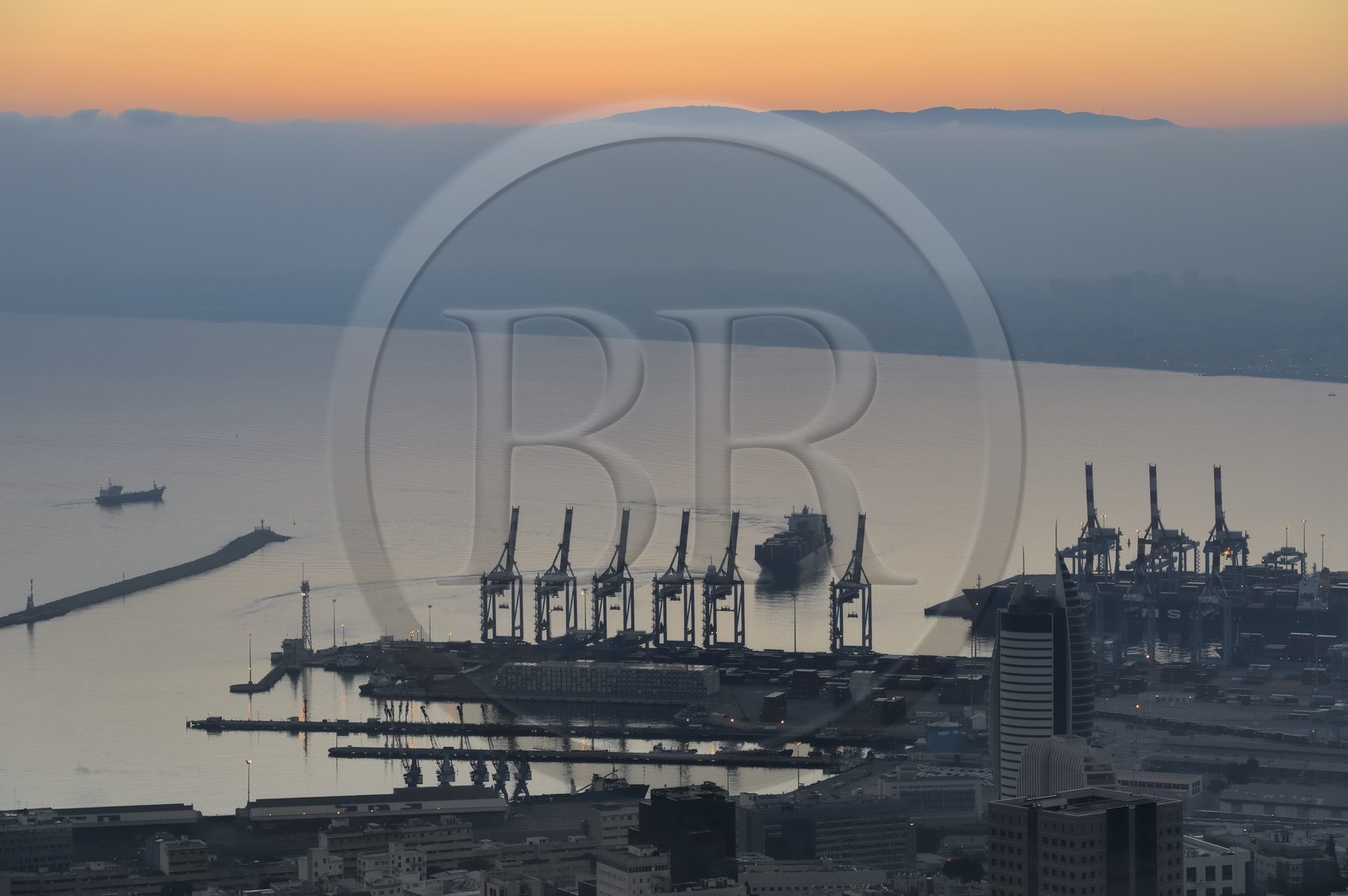 Israel, Haifa, downtown and the port seen from Mount Carmel
