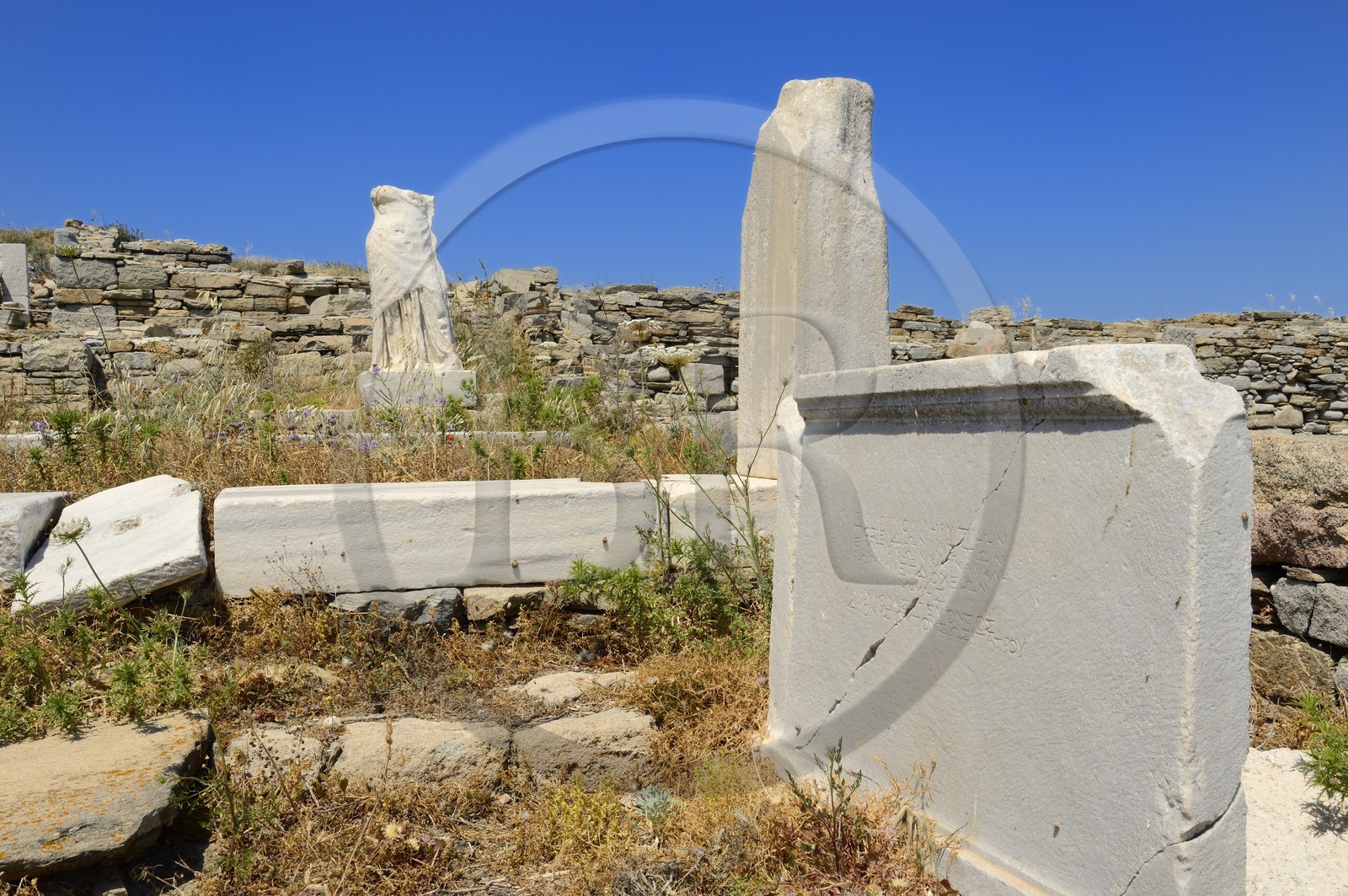 Greece, Cyclades islands, Delos, listed as World Heritage by UNESCO, the archaeological site of Delos, Apollo's Sanctuary, the most ancient city of the Aegean Sea, hall of the Poseidoniasts of Beirut