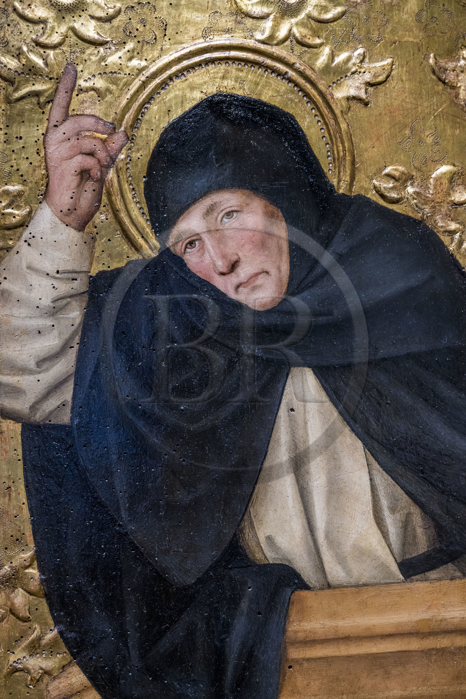 France, Paris (75), Musée de Cluny - Musée national du Moyen-Age, le dominicain Saint Vincent Ferrier prêchant du haut de sa chaire peint par Antoine de Lonhy, Piémont vers 1470-1480