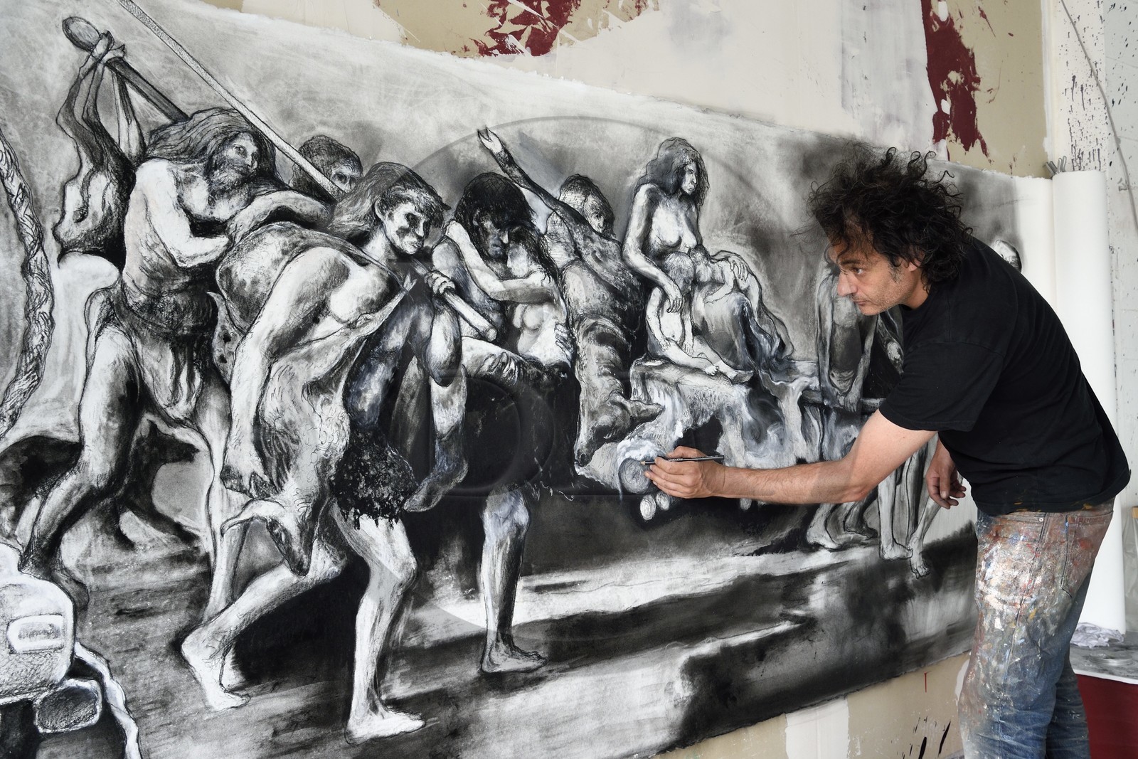 France, Val-de-Marne (94), Yvry-sur-Seine, Atelier de Fred Kleinberg, travail pour l'exposition Odyssée