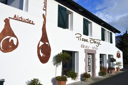 France, Pyrenees Atlantiques, Basque Country, Aldudes valley Pierre Oteiza breeding of Basque black pigs and sale of ham