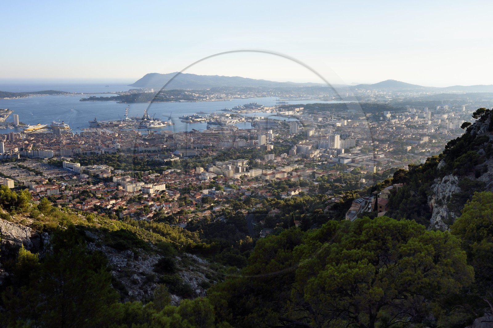 France, Var, Toulon, the Rade (Roadstead) from Mount Faron, the Cape Sicie in the background