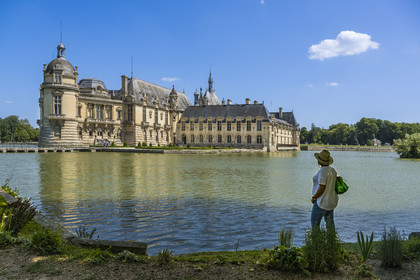 France, Oise, Chantilly, the castle of Chantilly surrounded by its moats