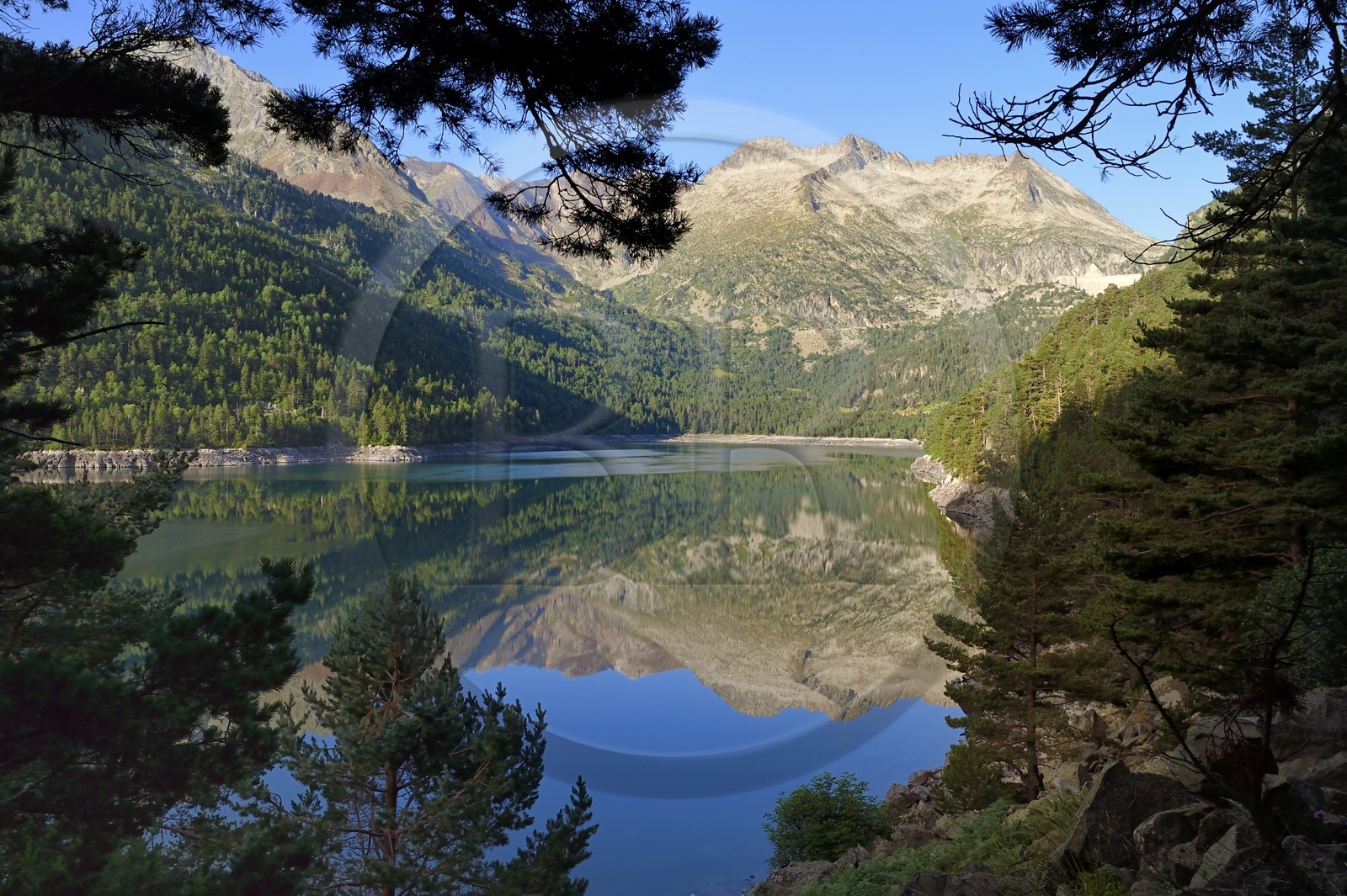 France, Hautes-Pyrénées (65), Saint-Lary-Soulan et Aragnouet, Réserve naturelle nationale du Néouvielle, randonnée des lacs du Neouvielle, lac d'Orédon