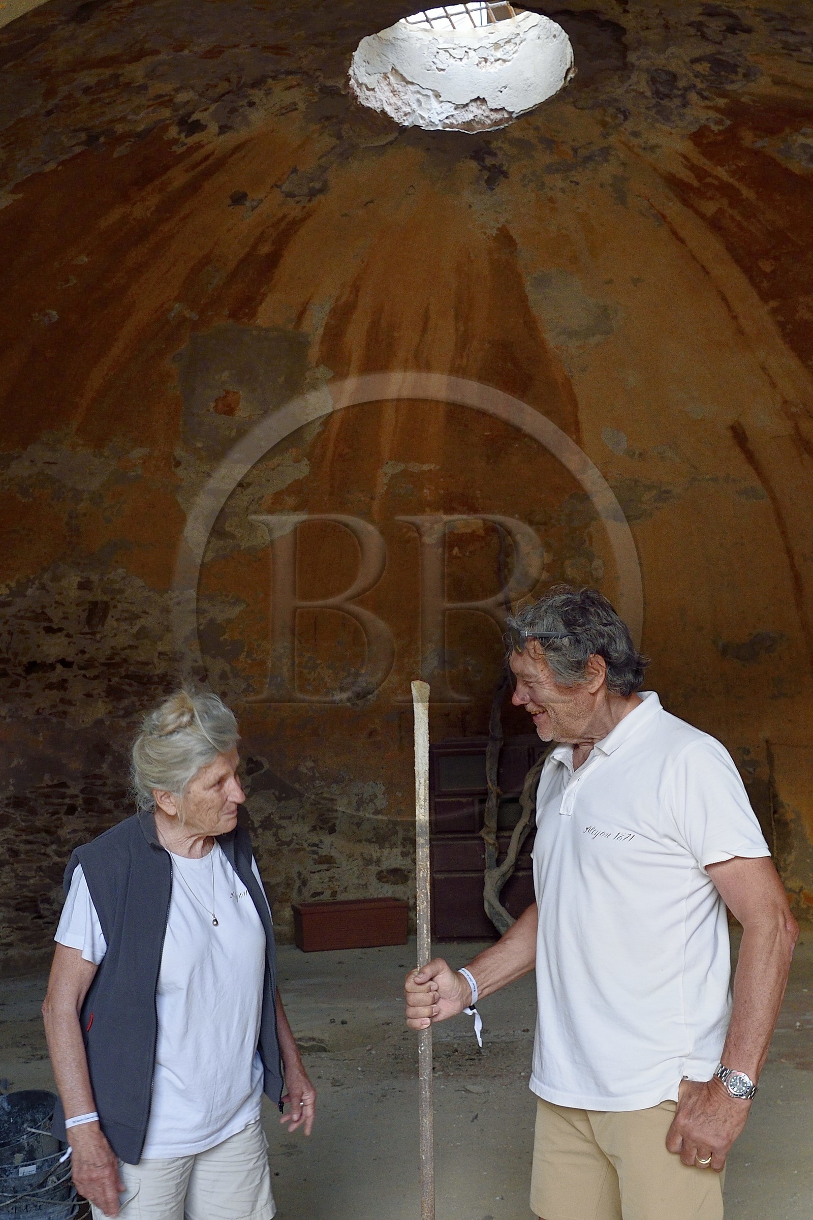 France, Var, Iles d'Hyeres, Parc National de Port Cros (National park of Port Cros), Porquerolles island, Edith and Marc Frilet who rehabilitate the Fort du Petit Langoustier dating from the 17th century as a model of sustainable development, the ground floor of the tower which is vaulted in a spherical dome