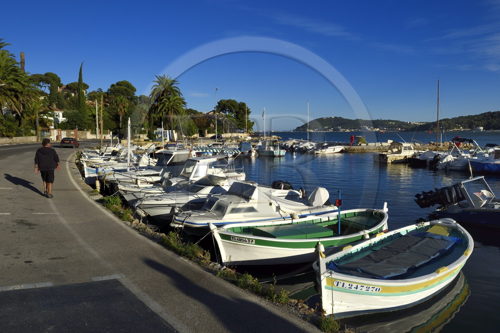 France, Var (83), la rade de Toulon, La Seyne-sur-Mer, quartier de Tamaris, petit port du Manteau sur la corniche Michel Pacha