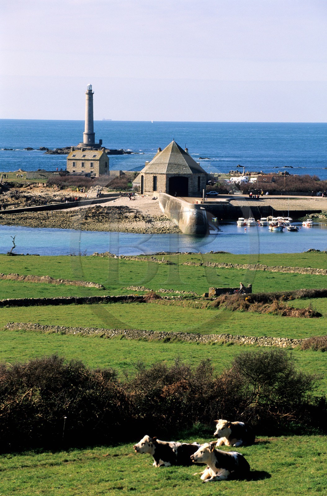 France, Manche, Cotentin, Cap de La Hague, lighthouse and port of Goury