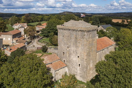 France, Aveyron, Grands Causses regional natural park, Tower of Viala-du-Pas-de-Jaux, fortified attic tower of the Hospitallers of the Order of Saint John of Jerusalem built around 1430 on land that belonged to the Templars