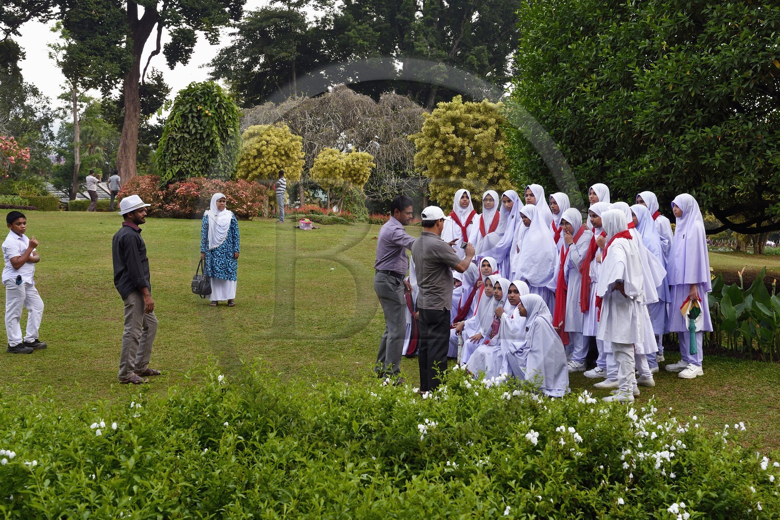 Sri Lanka, province du centre, Kandy, jardin botanique de Peradeniya, sortie scolaire de jeunes filles d'une école musulmane