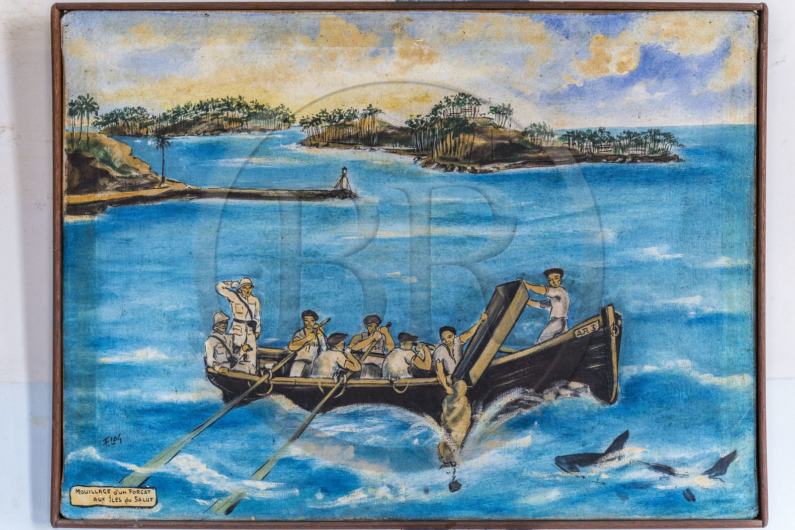 France, Guyane, Cayenne, musée départemental Alexandre-Franconie, peintures réalisées par un bagnard, Francis Lagrange dit Flag, condamné pour escroquerie et faux monnayage mais qui était aussi faussaire et artiste, elles retracent la vie (et le mort) au bagne