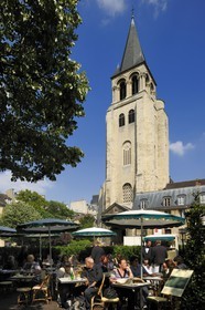 France, Paris, Saint Germain des Pres Church, Saint Germain des Pres square, Café de Flore terrasse