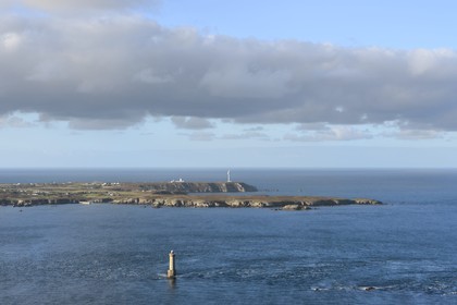 France, Finistere, the regional natural park of Armorica, Iroise sea, Ouessant island, Biosphere reserve (UNESCO), Kereon lighthouse (aerial view)