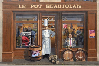 France, Rhône (69), Lyon, site historique classé Patrimoine Mondial de l'UNESCO, la fresque des lyonnais réalisée par la Cité de la Création, rue de la Martinière