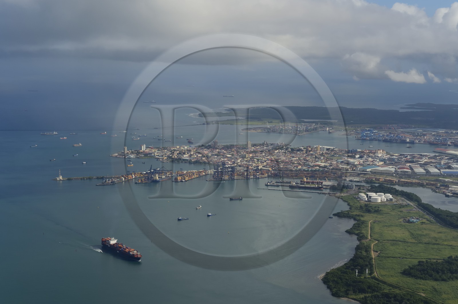 Panama, Colon province, the city of Colon and the Limon Bay (Bahia Limon) at the output of the Panama Canal on the Atlantic side (aerial view)