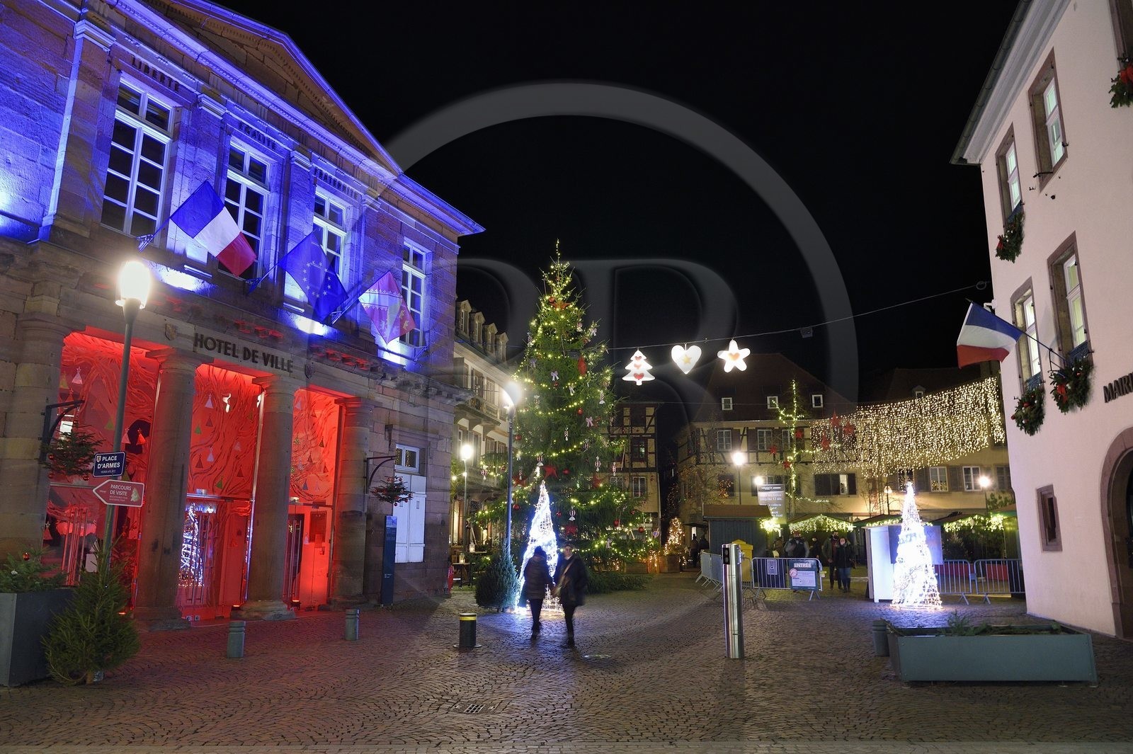 France, Bas Rhin, Strasbourg, Selestat, the town hall and its Christmas tree