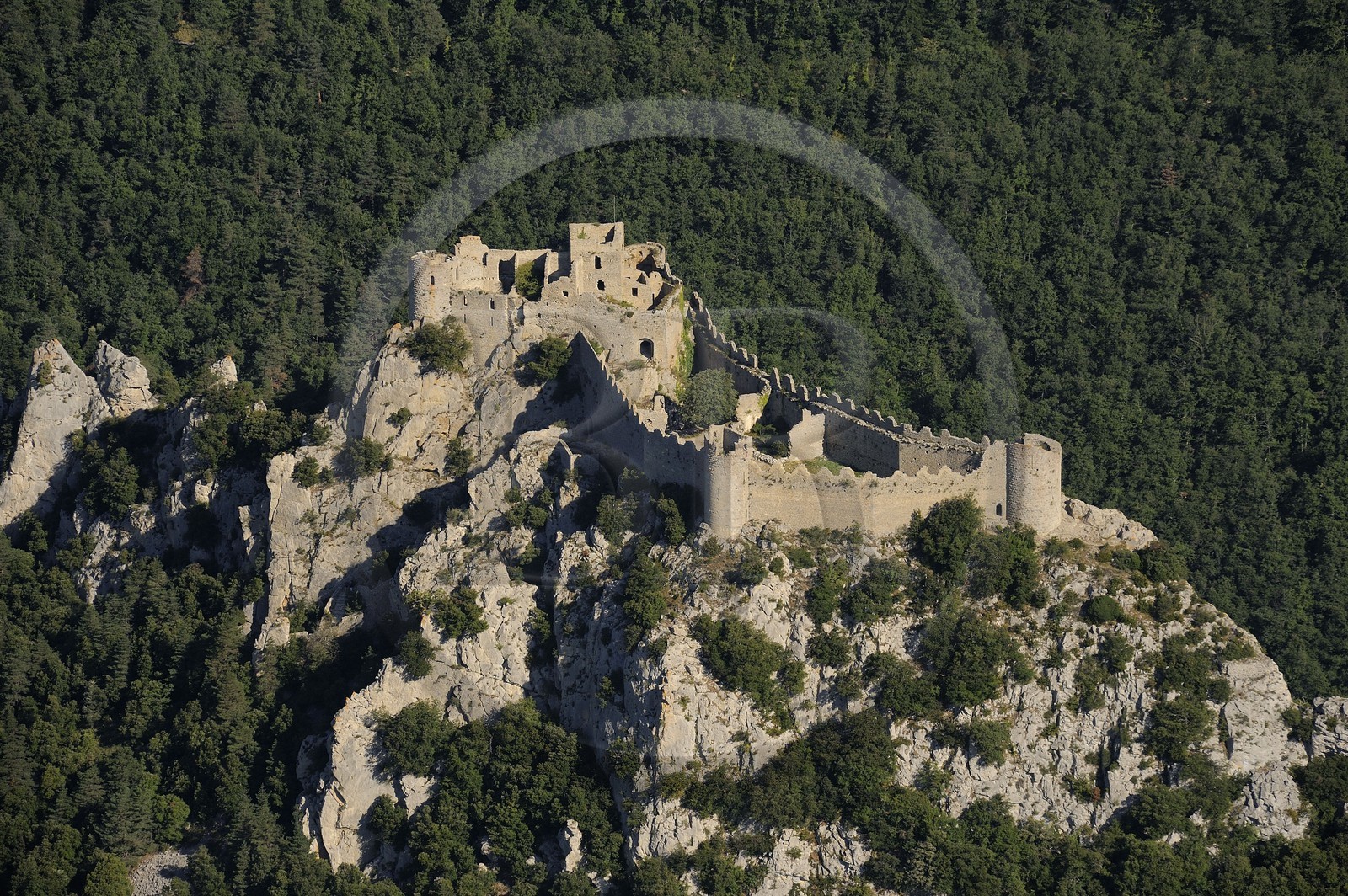 France, Aude, Cathar castle of Puilaurens (aerial view)