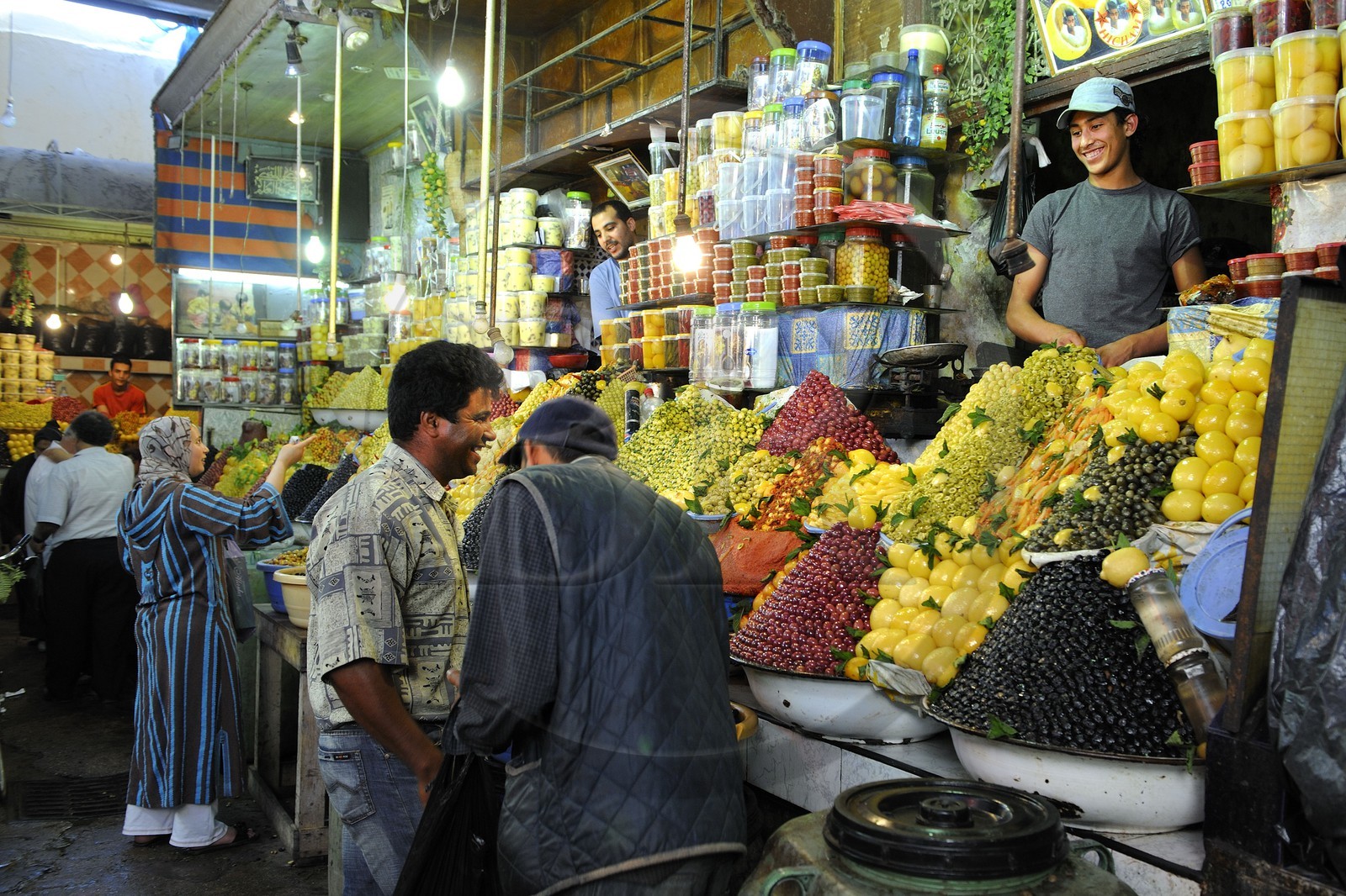 Morocco, Meknes Tafilalet Region, Meknes, Imperial City, medina listed as World Heritage by UNESCO, El Hedime covered market, olives stalls