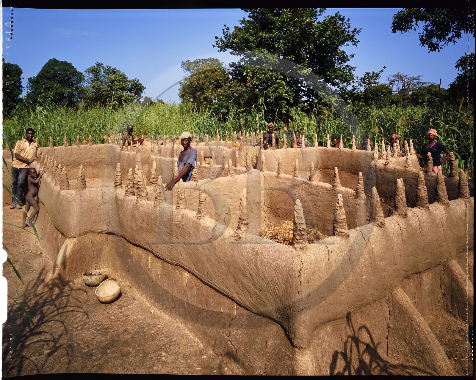 Burkina Faso, province de Poni, pays des Lobi, région de Loropéni, Lakar, maison en construction dont les murs en terre crue (banco) sont édifiés par bandes de terre superposées