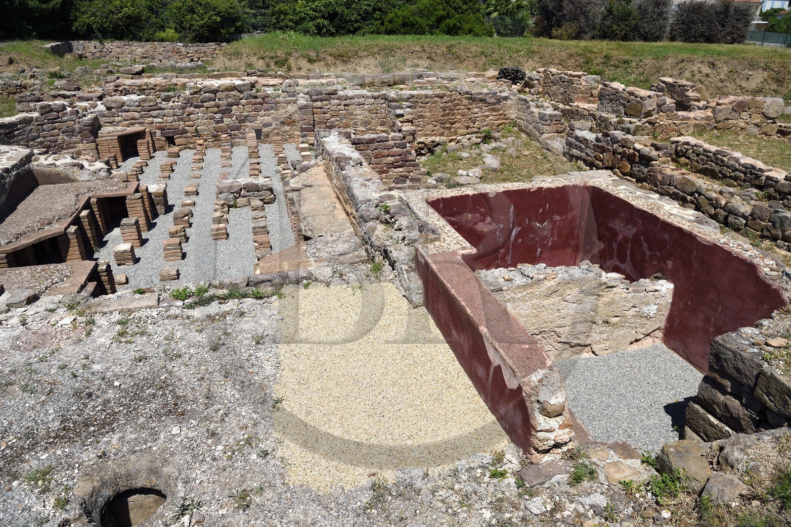 France, Var, Almanarre district, Olbia archaeological site founded around 350 BC by Greeks from Marseille, the roman baths