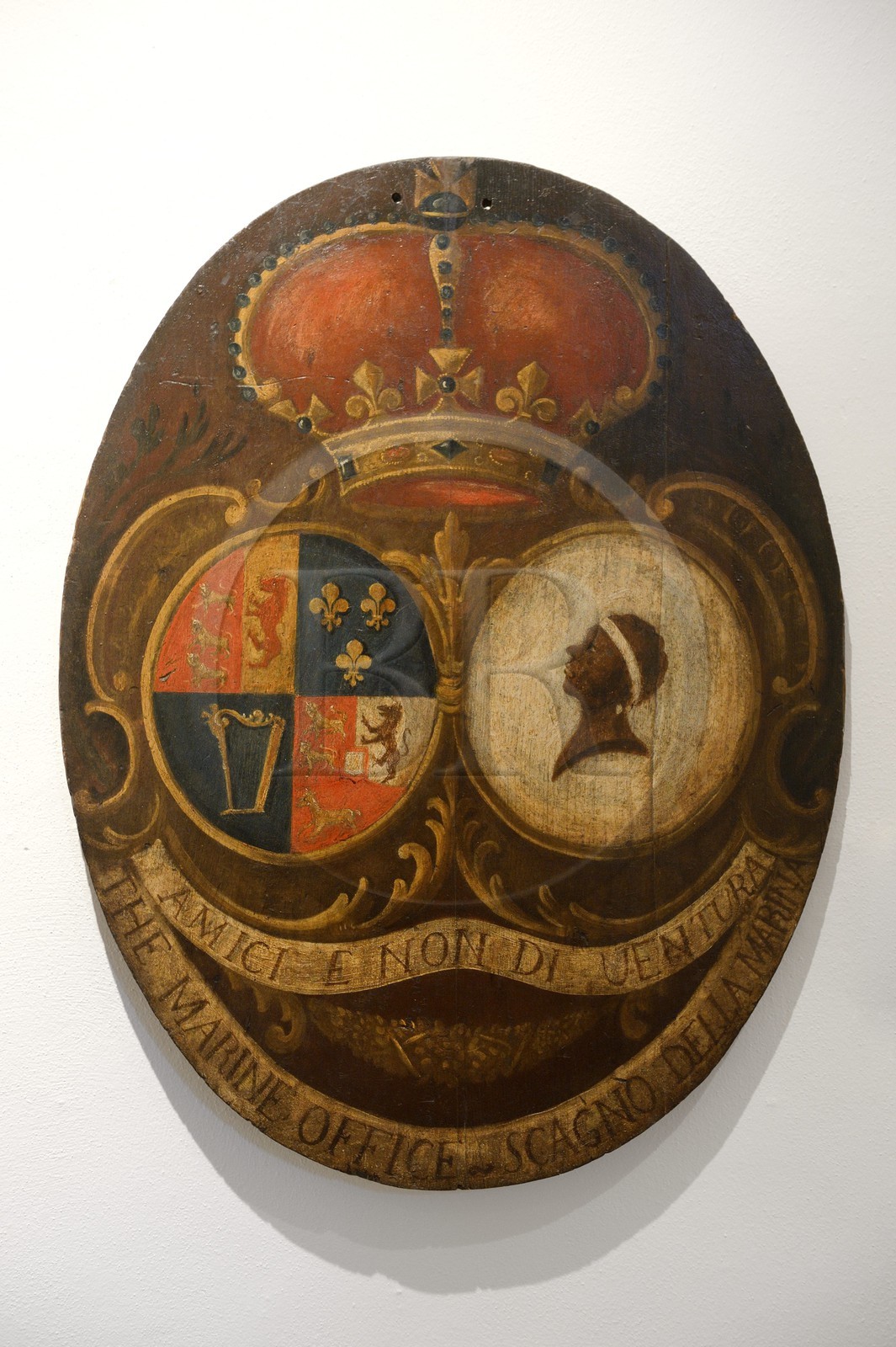 France, Haute Corse, Bastia, the palace of the Genoese governors that hosts the Musee d'Histoire de Bastia (Museum of Bastia History),  coat of arms of the Anglo-Corsican kingdom from 1794 to 1796 including the Moor's head