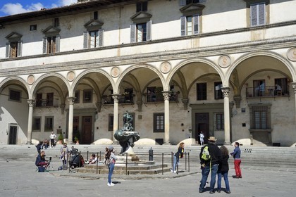 Italy, Tuscany, Florence, listed as World Heritage by UNESCO, the piazza Santissima Annunziata with the Loggia dei Servi di Maria