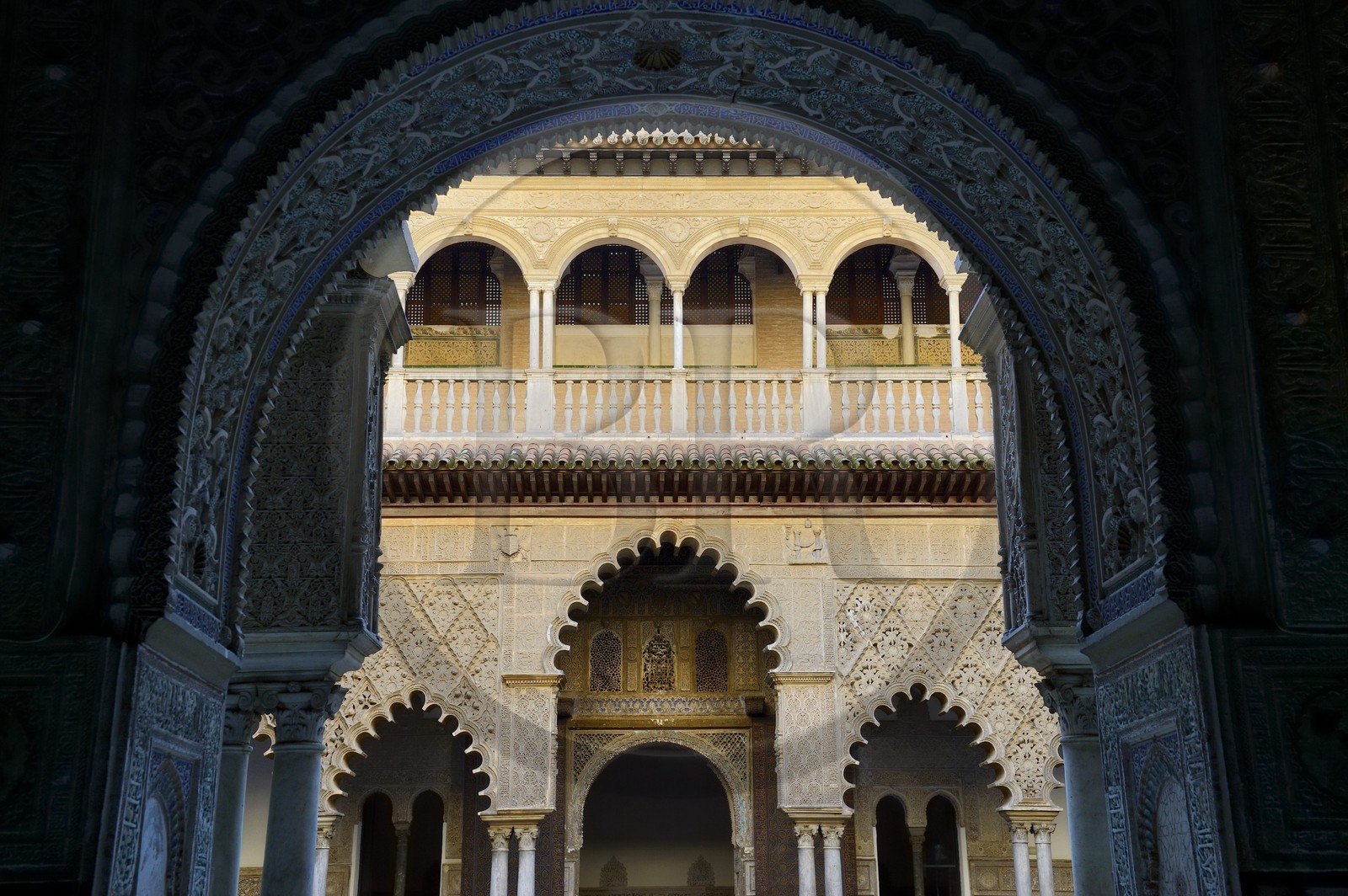 Spain, Andalusia, Seville, the Alcazar of Seville (Reales Alcazares de Sevilla), listed as World Heritage by UNESCO, the Courtyard of the Maidens (Patio de las Doncellas)
