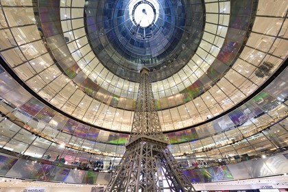 Germany, Berlin, Berlin-Mitte, Freidrishstrass, Galeries Lafayette store by the architects Jean Nouvel and Cattani, Eiffel Tower