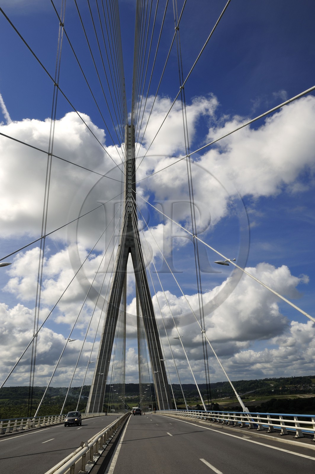 France, between  Calvados and Seine Maritime, the Pont de Normandie spans the Seine to connect the towns of Honfleur and Le Havre