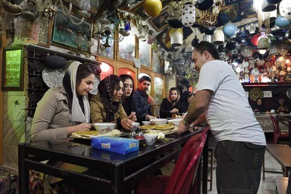 Iran, Isfahan Province, Isfahan, Chai Khaneh Azadegan Tea House and restaurant, young iranian women student