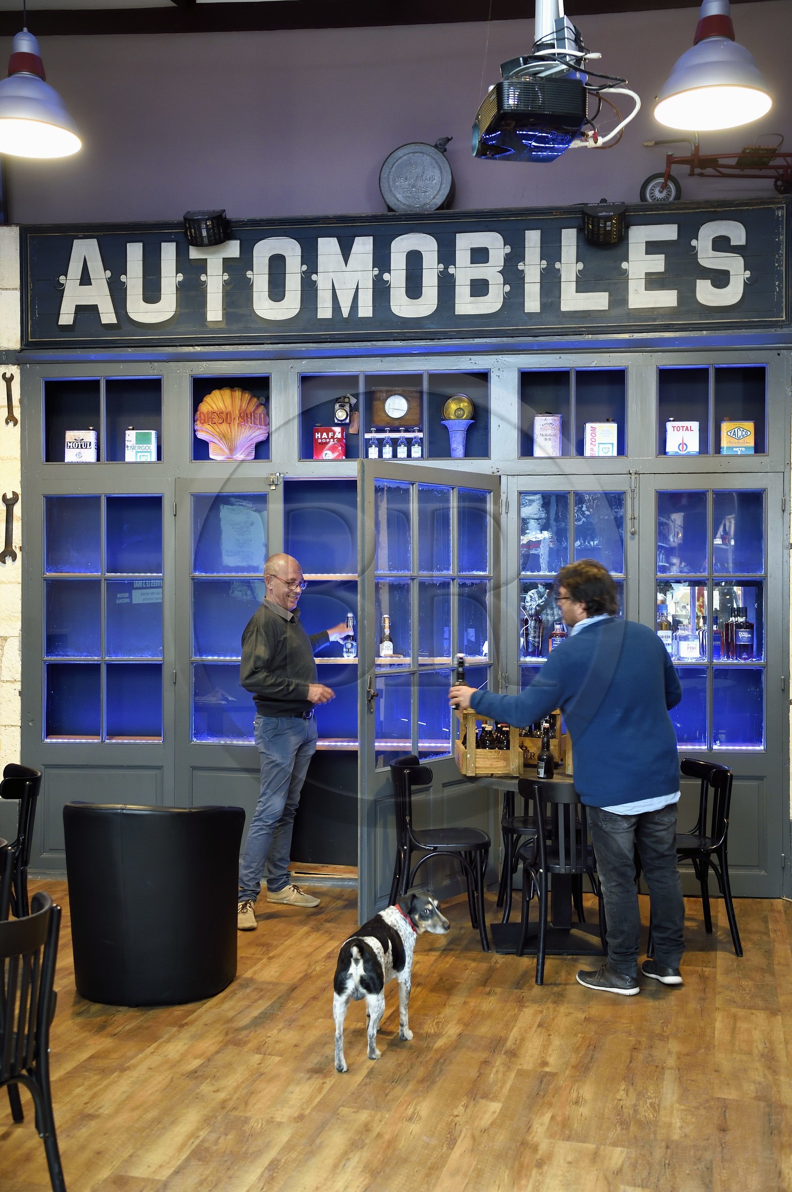 France, Charente, Cognac, Franck Bernier in the Garage Bar place du Canton