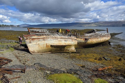 United Kingdom, Scotland, Highland, Inner Hebrides, Isle of Mull, boat wrecks in the Sound of Mull in Salen