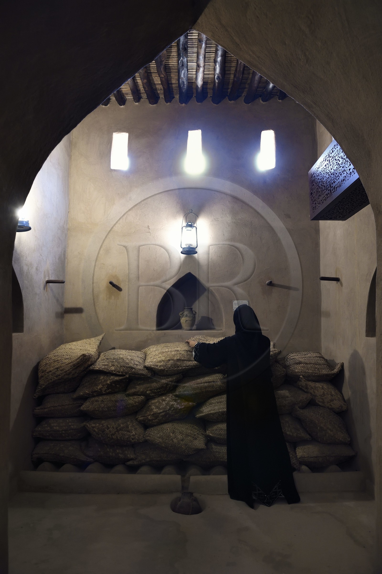 Sultanate of Oman, governorate of Al Batina, Afi, Al Ghasham Museum House, a fortified mud-brick house that has hosted royalty on two occasions in its 200 year history, storage room