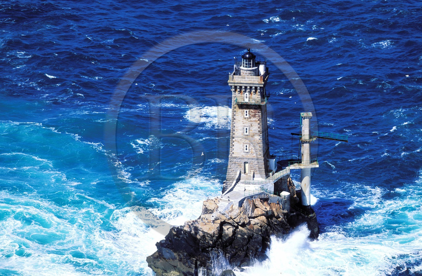 France, Finistere, La Vieille lighthouse, off Pointe du Raz (aerial view)