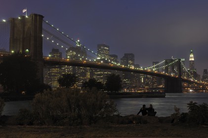 Etats-Unis, New York, Manhattan, le Pont de Brooklyn et le sud de Manhattan