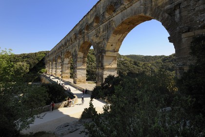 France, Gard (30), le Pont du Gard classé Patrimoine Mondial de l'UNESCO, aqueduc romain qui enjambe le Gardon