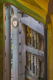 Spain, Catalonia, Barcelona, Eixample district, Sagrada Familia basilica by Catalan modernist architect Antoni Gaudi, listed as a UNESCO World Heritage Site, one of the two spiral staircases of the ambulatory giving access to the upper part of the choir