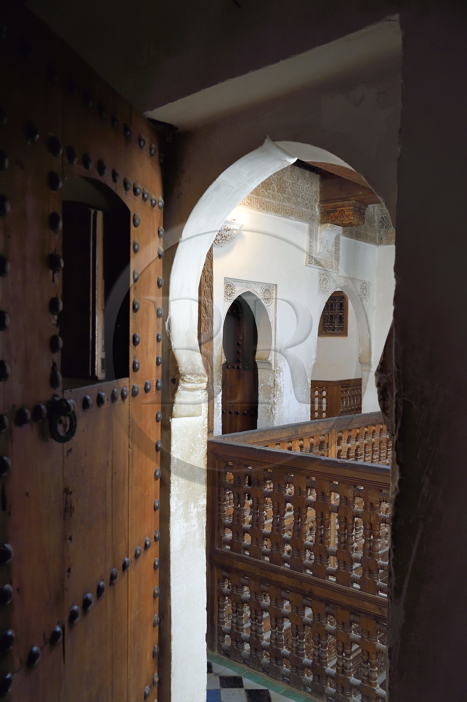 Maroc, Haut-Atlas, Marrakech, ville impériale, Médina classée Patrimoine Mondial de l'UNESCO, la Medersa Ali Ben Youssef (école coranique) abritait autrefois 900 étudiants et enseignants