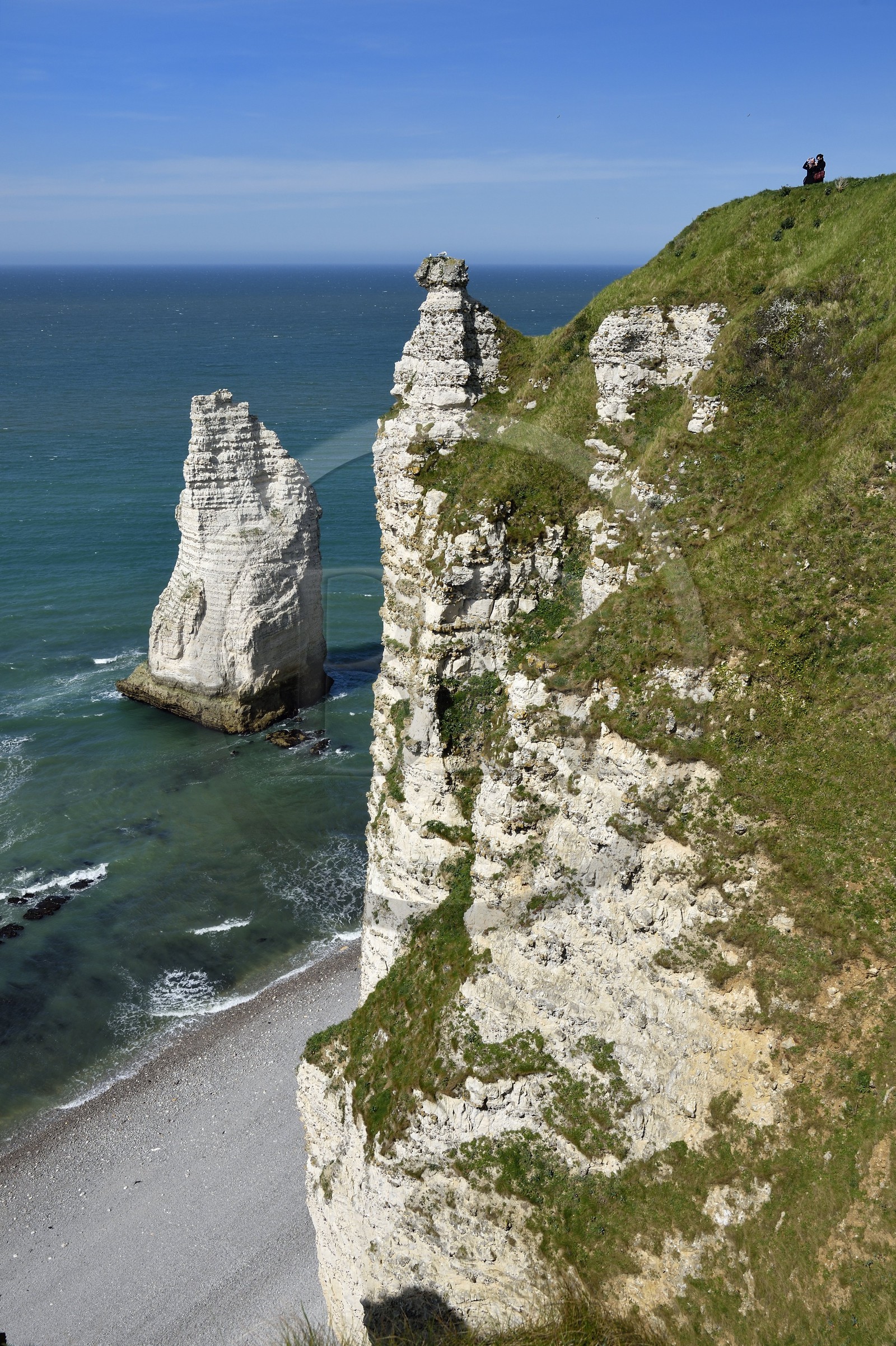 France, Seine-Maritime, Pays de Caux, Alabaster Coast (Cote d'Albatre), Etretat, the Aval cliff, the Aiguille (Needle) d'Aval