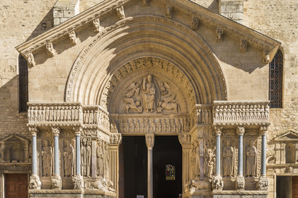 France, Bouches du Rhone, Arles, Saint-Trophime church listed as World heritage by UNESCO, porch