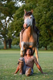 Argentine, province de Buenos Aires, San Antonio de Areco, estancia La Bamba de Areco, demonstration du savoir-faire d'un cavalier amerindien avec son cheval