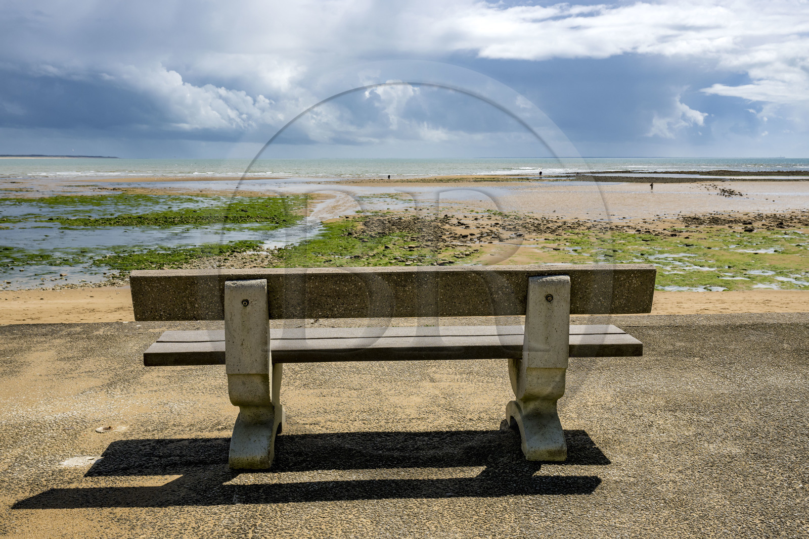 France, Vendée (85), Saint-Vincent-sur-Jard, plage du goulet à marée basse, banc avec vue