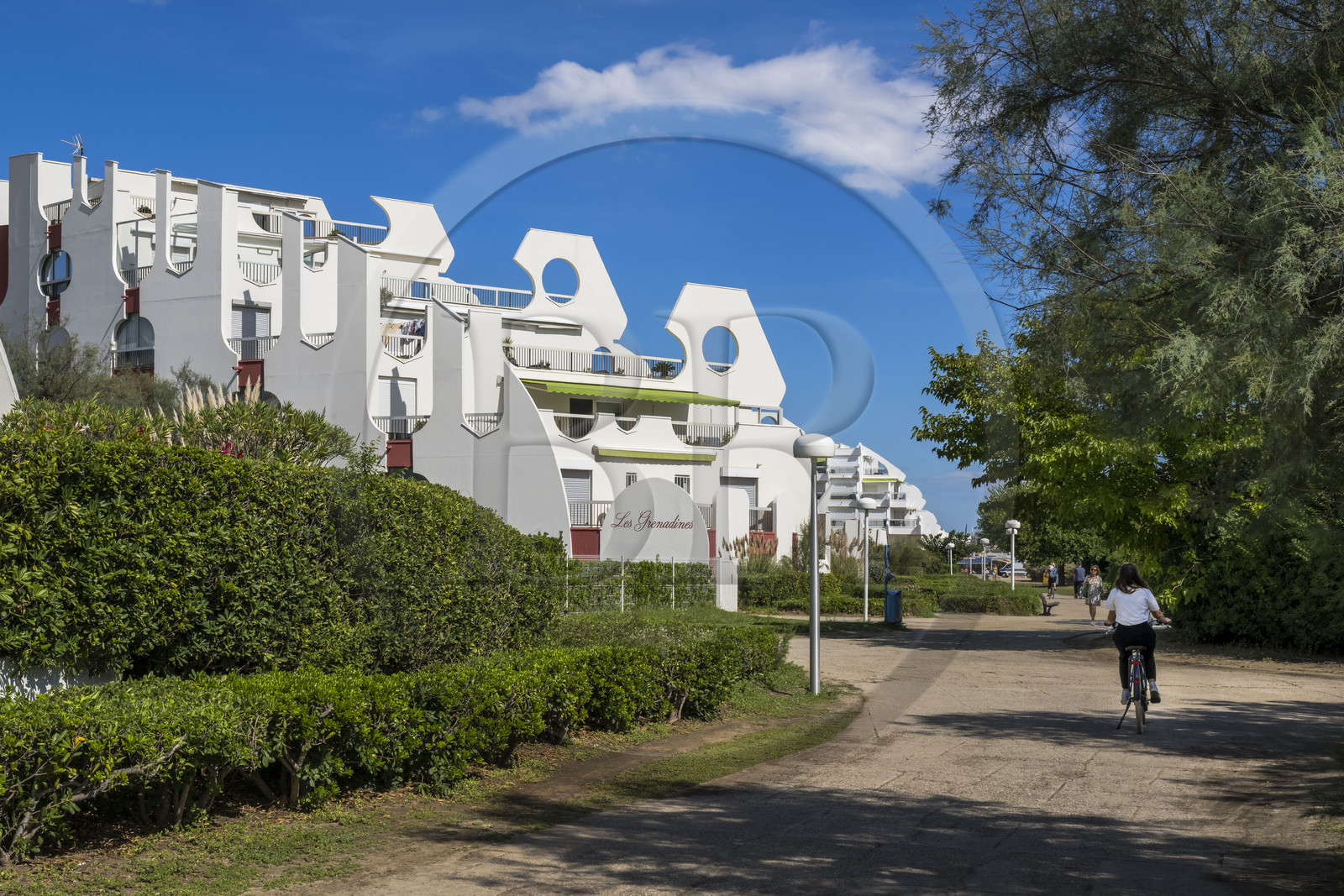 France, Herault, La Grande-Motte, labeled 20th century heritage, Couchant (setting sun) district west of the port, Les Grenadines building by architects Cardin and Fremolle