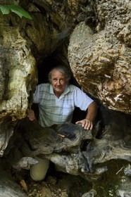 France, Haute Corse, Castagniccia, village of Carcheto, the writer Jean-Claude Rogliano and the famous chestnut tree that is the main character of his book The Shepherd of the dead, Mal'Concilio