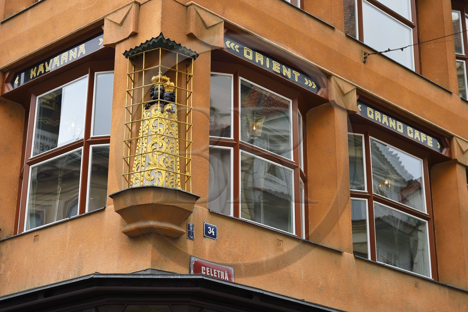 Czech Republic, Prague, historical centre listed as World Heritage by UNESCO, Stare Mesto District, House of the Black Madonna cubist building by architect Josef Gocar on Ovocny square that hosts the Grand Café Orient anc the Cubism Museum (Muzeum Ceskeho Kubismu)