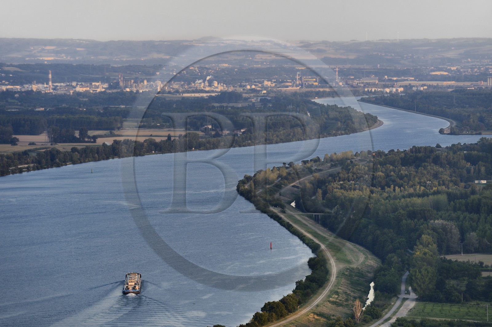 France, Loire, barge on the Rhone river between the department of Isere and the department of Loire