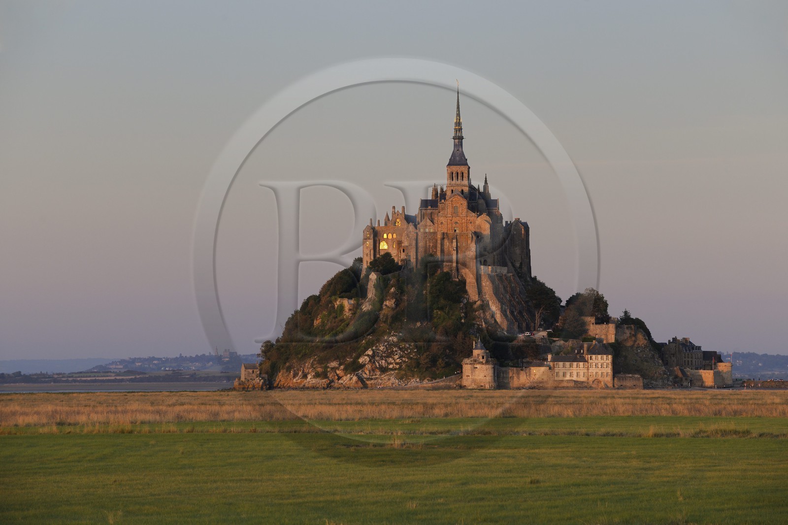 France, Manche, Mont Saint Michel, listed as World Heritage by UNESCO, and salt marshes