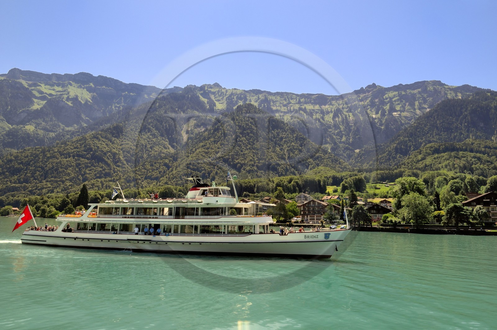 Switzerland, Canton of Bern, Bernese Oberland, Interlaken, cruise ship on Lake Brienz (Brienzer See)