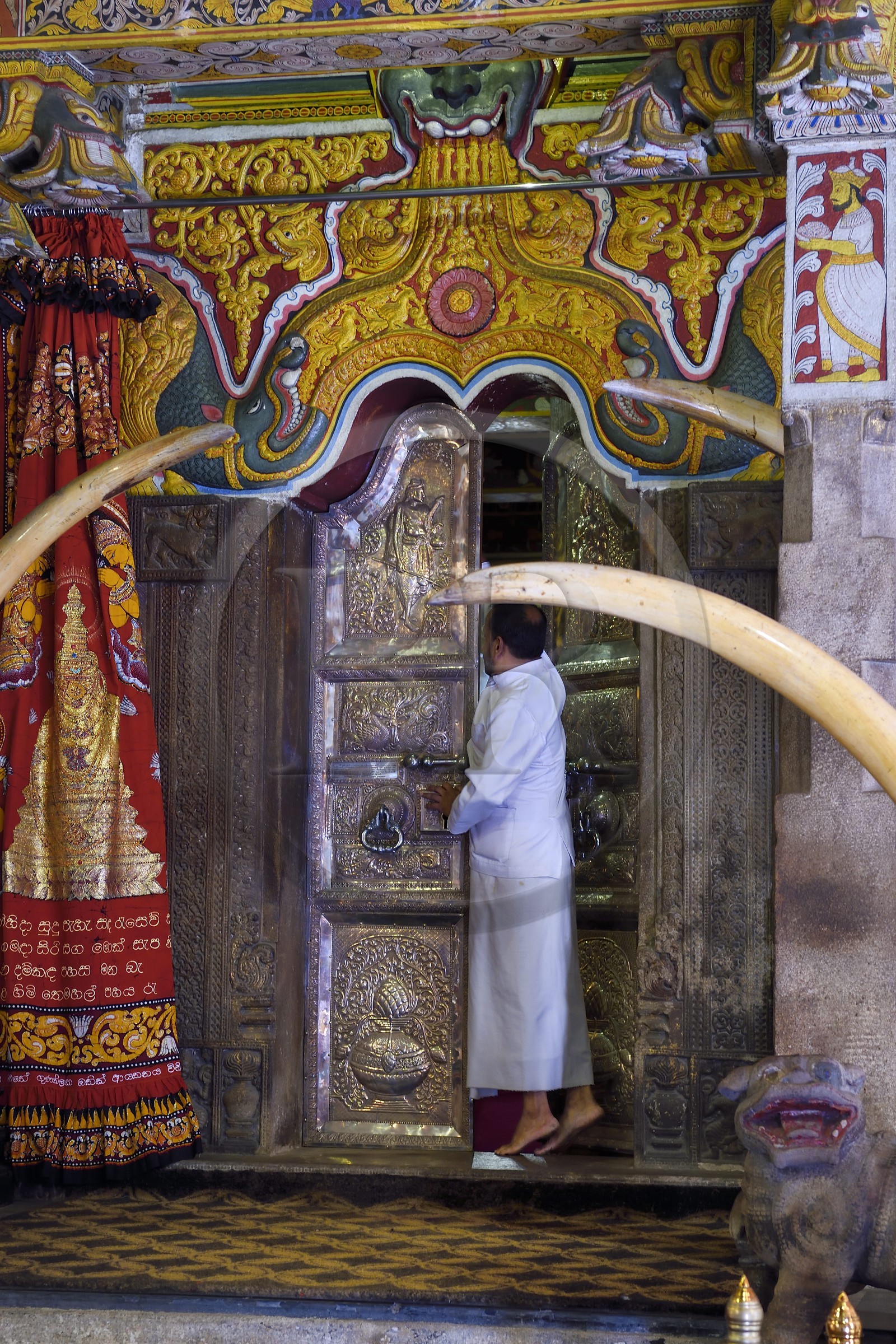 Sri Lanka, center province, Kandy, Temple of the Buddha Tooth (Sri Dalada Maligawa);  door giving access to the lower part of the sacred temple that contains the relic of Buddha's Tooth